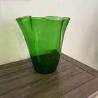 Vintage Blenko Heavy Hand-Blown Green Art Glass Vase Wavy Rim 4.6 Pounds