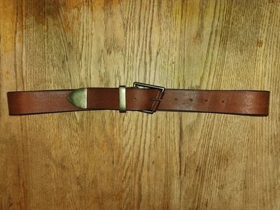 Free People Elisa Mi Leather Brass Buckle Belt Brown Embroidered 34” BELT FREE PEOPLE BROWN S / M EMBOSS STITCHING BRASS BUCKLE  main image 2