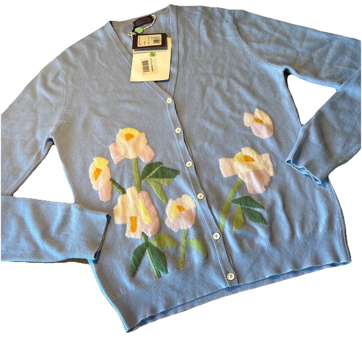 60 NWT Ballantyne From Scotland Cashmere Cardigan Sweater Intarsia 