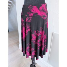 Vintage Stretchy Black  Pink Floral A-Line Skirt waist 29  length 24  size M