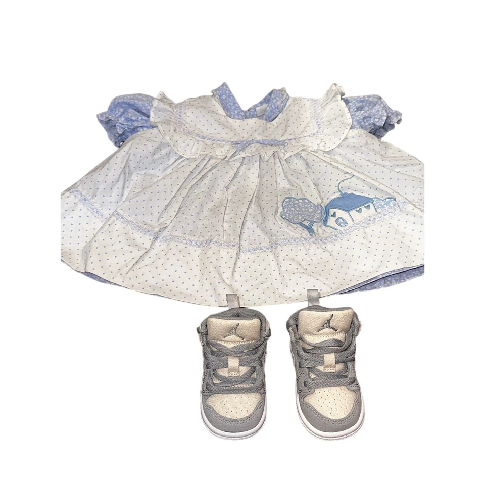 Vestido Mayfair Vintage 18m COTTAGE Floral Azul/Blanco Delantal, Cuello Peter Pan Foto 2 de 4