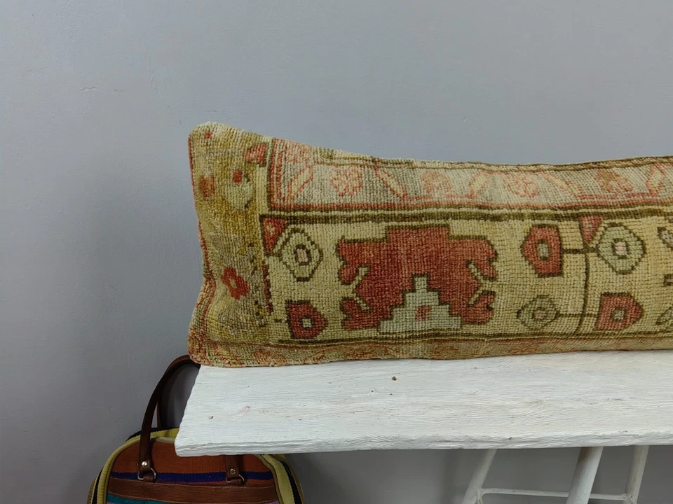LONG BOLSTER PILLOW TURKISH RUG PILLOW LONG BED PILLOW LONG LUMBAR PILLOW DECOR - Image 3 of 4