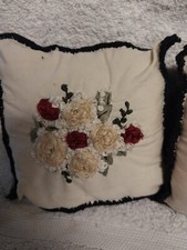 Embroidered Blush Roses Pillow