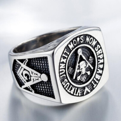 Men's Jewelry Masonic Skull Ring Stainless Steel Freemason Brother ...