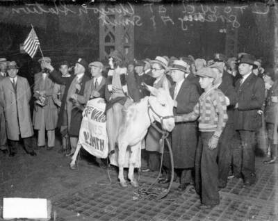 Young Woman Sitting Atop A Donkey In Union Station In Chicago Ill - Old Photo