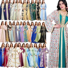 2PCS Abaya Women Muslim Maxi Dress Sets Abaya Long Robes Evening Party Dresses