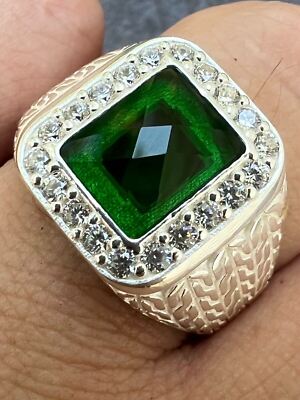 Men's Real 925 Sterling Silver Iced Green Stone CZ Hip Hop Big