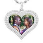 14K White Gold Over Silver Picture Memory Frame Heart Medallion Pendant 1.8-2.2"