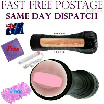 Vibrating Pocket Pussy Mens Masturbation Cup Silicone Vagina Male Adult Sex  Toy