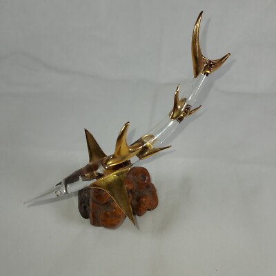 Glass With Gold shark Figurine On Wooden Base awesome trinket for collection