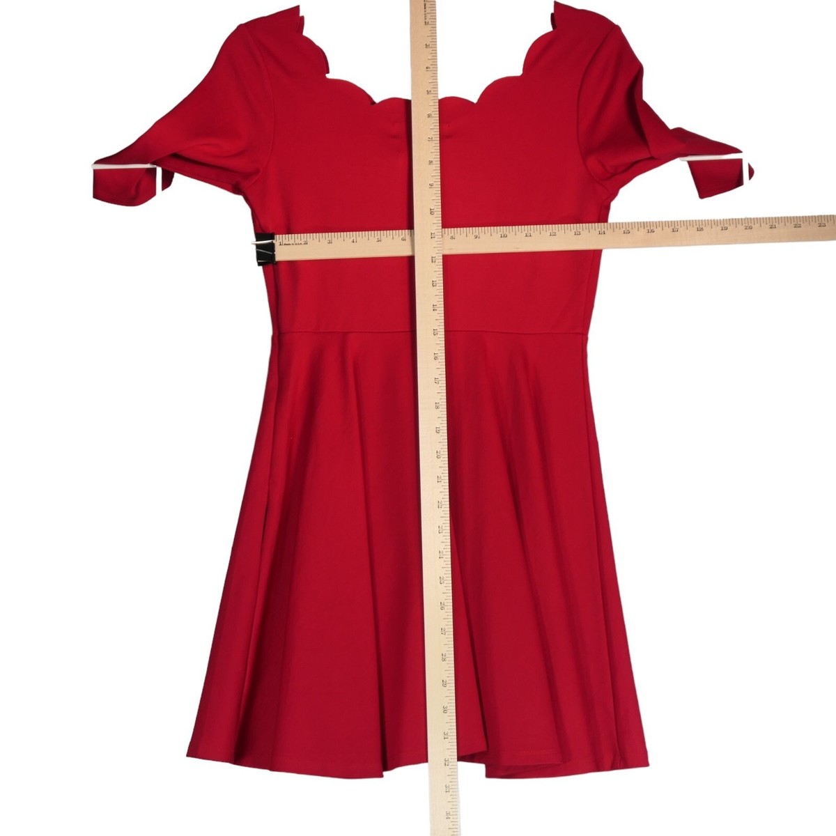 Lulus Red Dress Womens Size S Scalloped Neckline Fit Flare Mini | eBay