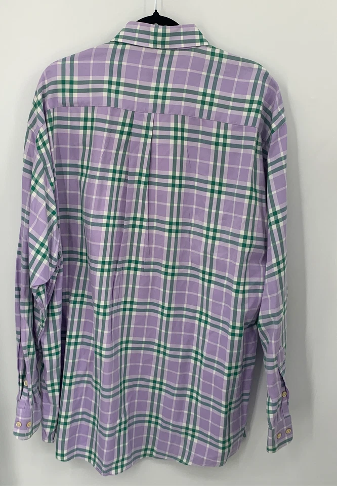 Camisa Burberry Para Hombres Púrpura Verde Manga Larga Estampado Nova Check Botón talla XXL Foto 2 de 4