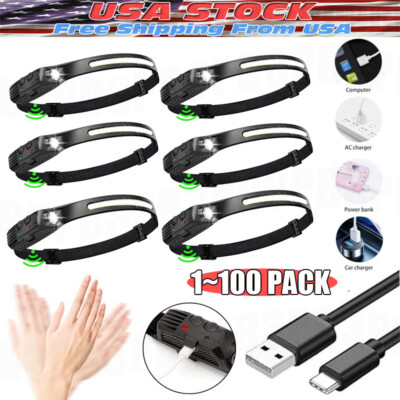 Waterproof COB Headlamp Night Buddy LED Sensor 230° Head Torch Headlight Lamp