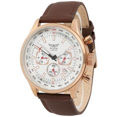 Aviator Herrenuhr Metall vergoldet Lederarmband Quarzuhrwerk Ä747
