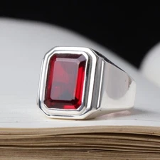 Natural Garnet Gemstone Ring, 925 Sterling Silver Ring, Statement Men's Ring