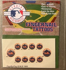 2 Sets Vintage 1999 MLB Fingernail Tattoos New York Mets, It's Baseball Season!!