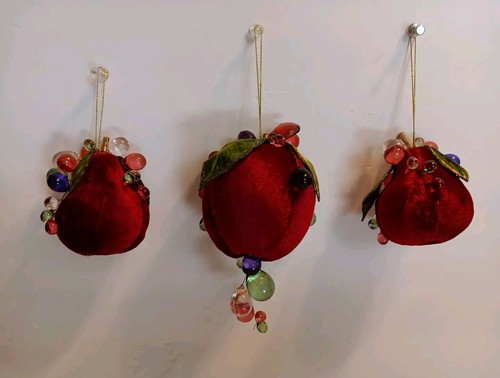 Perlen Birnenform Ornamente samtig magenta weinrot 3er Set zwei Größen - Bild 2 von 5
