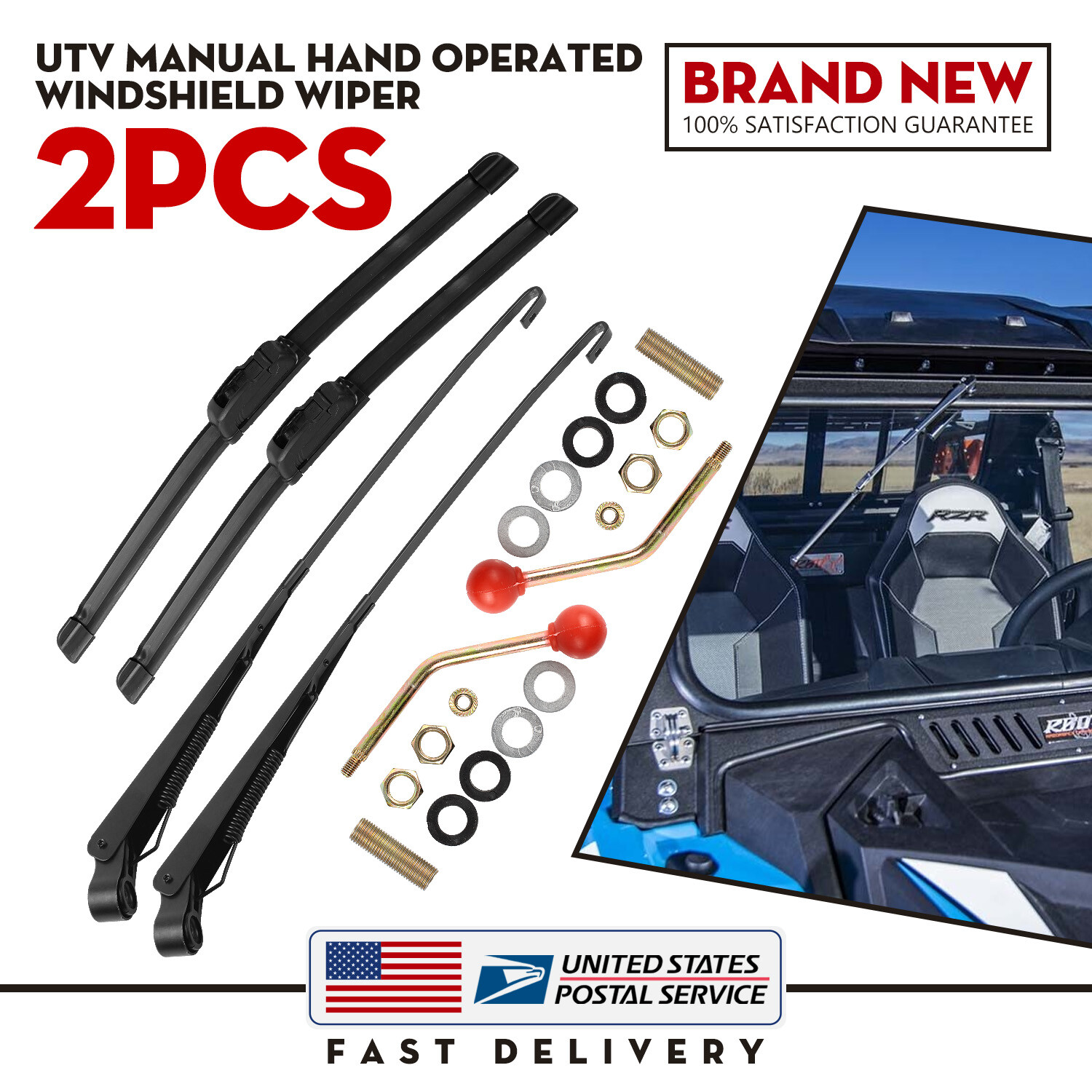 2Pack UTV Manual Windshield Wiper For Can Am X3 Honda Kawasaki Teryx Polaris US