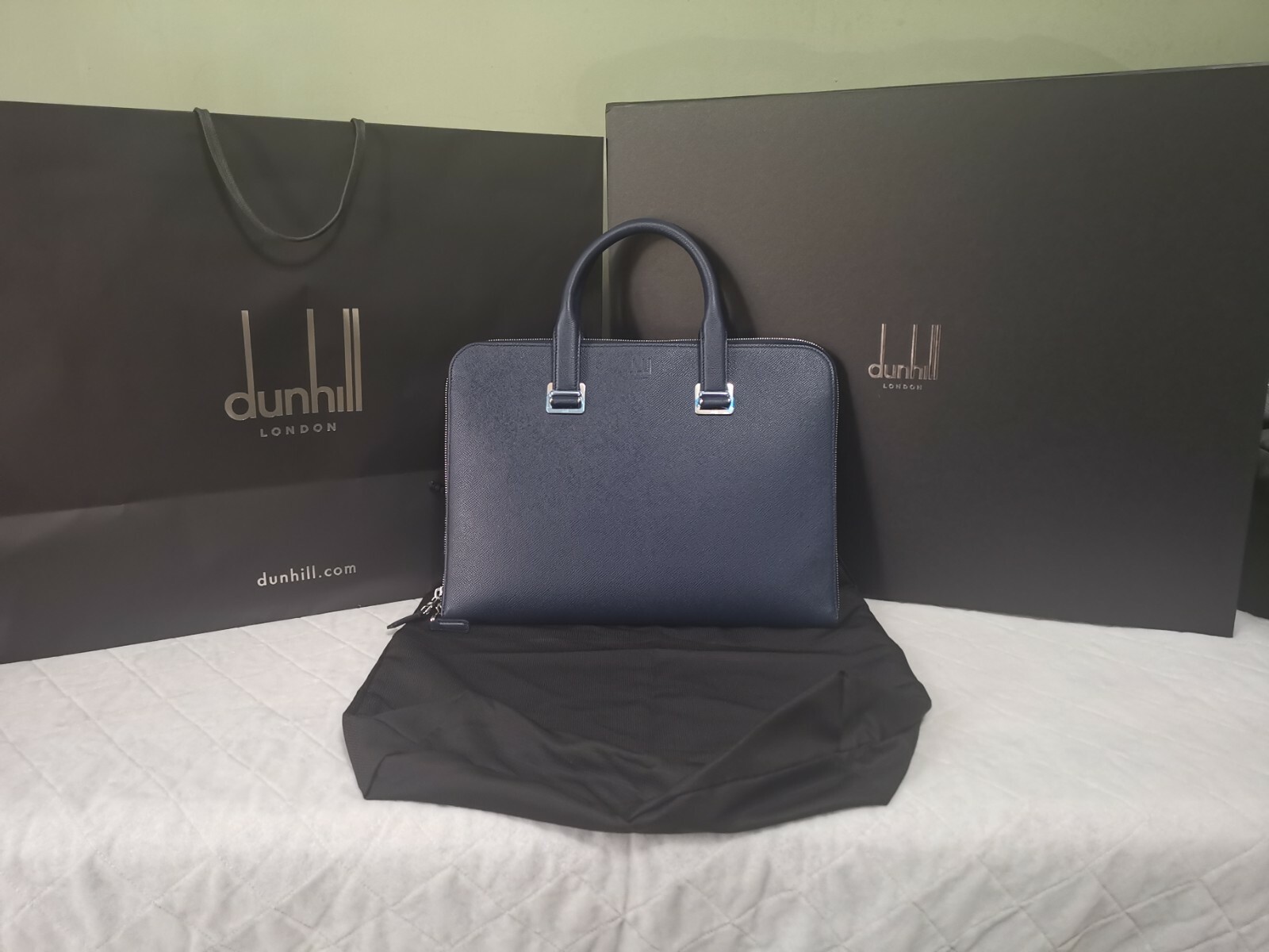 Dunhill Navy Leather Super Slim Doc Case - Luxury Gift Box Included