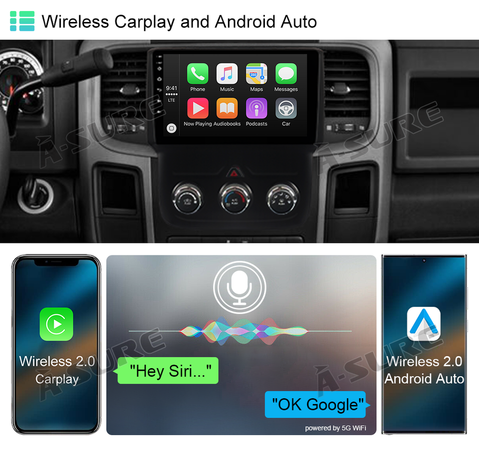 9" Android 12 CarPlay Radio For Dodge Ram 1500 2500 3500 2013-2018 | GPS + Backup Cam