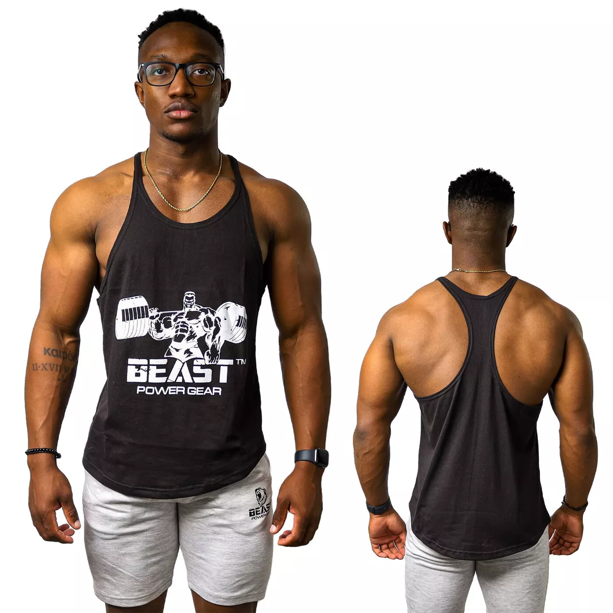 Men s Gym Stringer Tank Top Solid Colors Y Back Light Weight Dri Fit