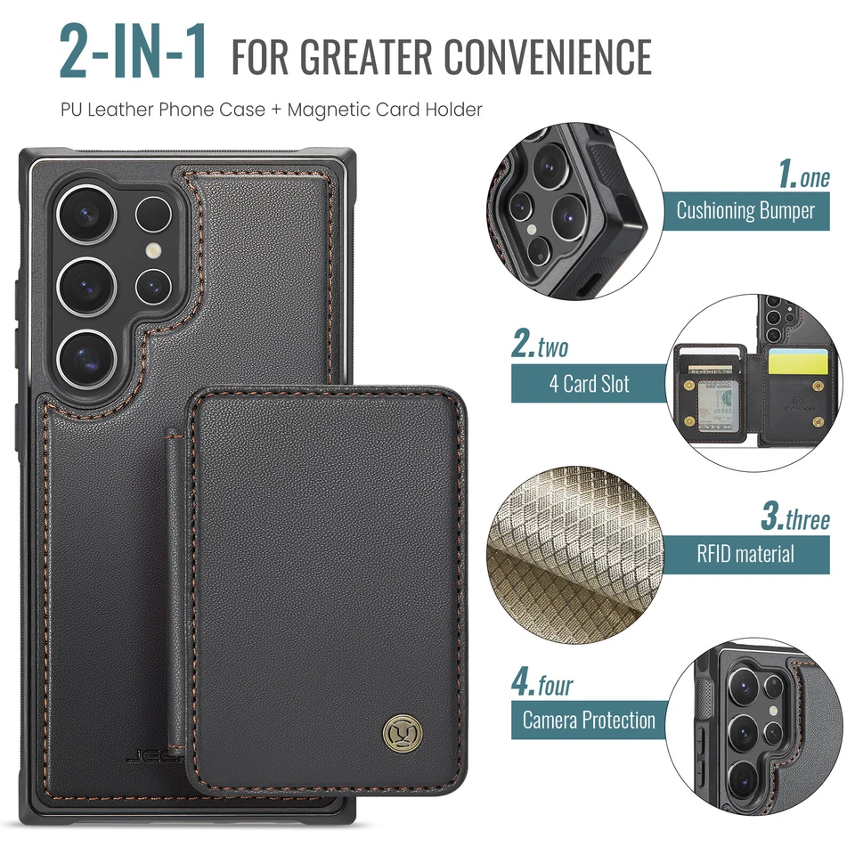 For Samsung Galaxy S25 S24 S23 S22 Wallet Case Card Holder Magnetic Phone Cover - Image 2 of 4