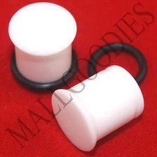 V126 White Acrylic Single Flare Solid Ear Plugs 10G to 1-1/4" - 2.5mm to 32mm