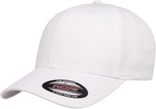 Flexfit Unisex Cotton Twill Fitted Baseball Cap, White, Small-Medium