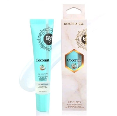 Rosee Lip Gloss Vegan, Professional Make up, Non-Sticky - Coconut