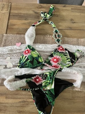 Bikini Set tropisch S Strass Glitzer Luxus Pool Party Ibiza Santorini Resort