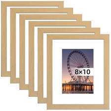 BESCRCL 8x10 Picture Frame Natural Set of 6, Display Pictures 5x7 with Mat or