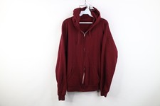 Vintage 70s Streetwear Mens Medium Blank Full Zip Hoodie Sweatshirt Red USA