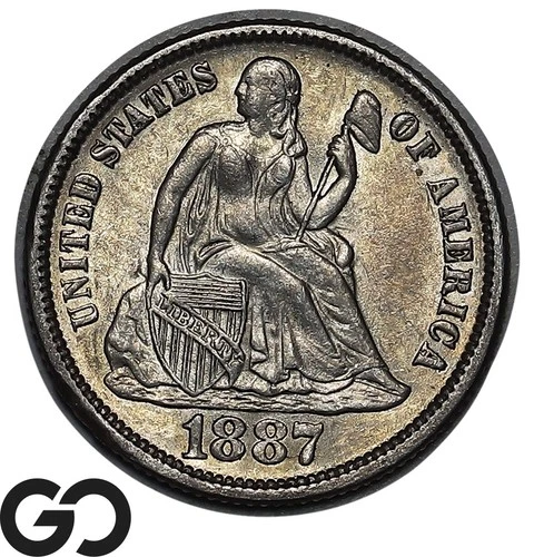 1887 Seated Liberty Dime BU++, Very Nice Choice BU++
