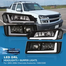 For 02-06 Chevy Avalanche Body Cladding Black LED DRL Head Lights + Bumper Lamps