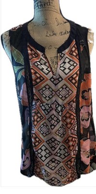Daniel Rainn Medium Multi-Color w/Floral Print Sleeveless V-Neck Blouse
