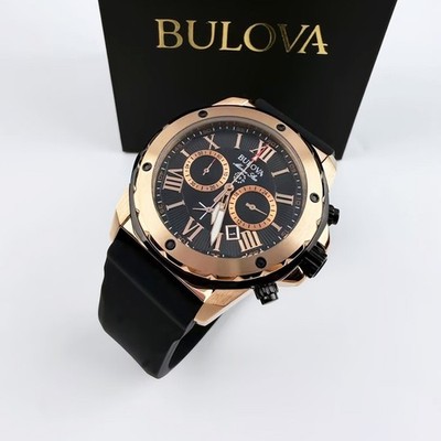 Bulova Marine Star 98B104 Black Dial/Rubber Men's Quartz chronograph Watch 44mm