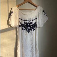Exist Embroidered Floral Smocked Mini Dress Medium Boho Festival Cottage Scandi
