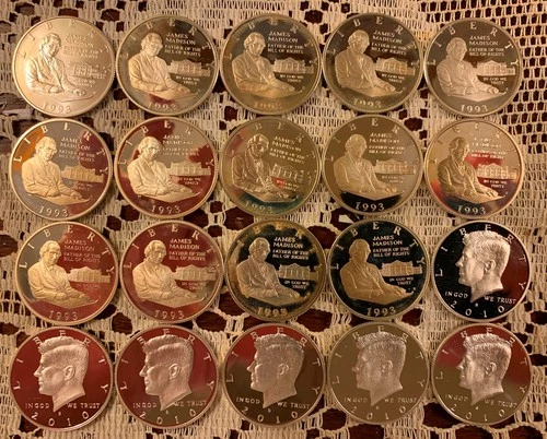 1993 2010 90 % SILVER PROOF AND UNCIRCULATED HALF DOLLAR ROLL. 20 COINS TOTAL.