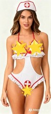 Déguisement Infirmière Sexy Body  Rouge Blanc Cosplay Lingerie Jeu Rôle Adulte