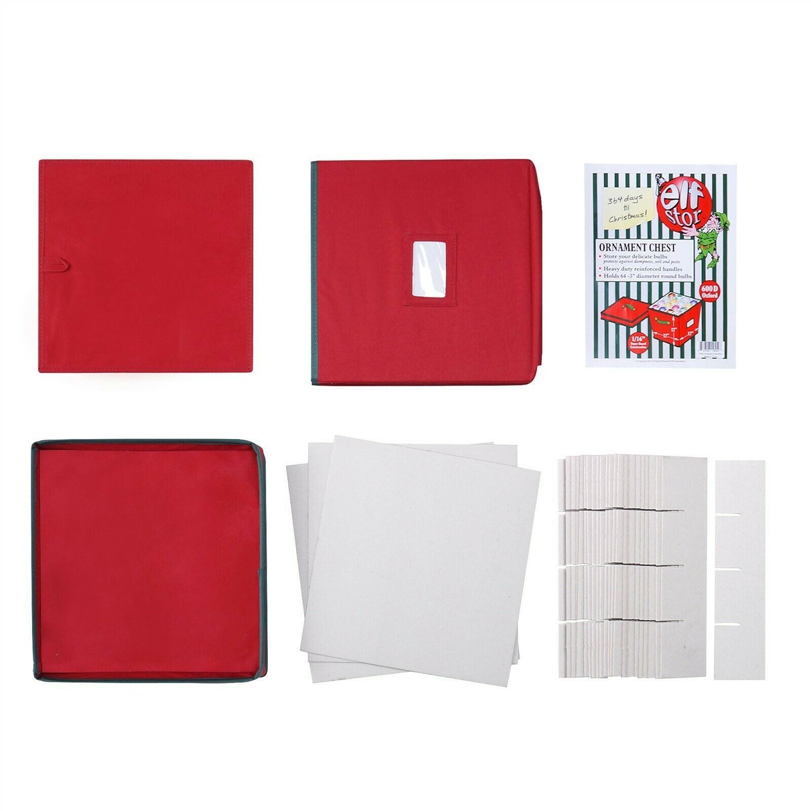 Elf Stor Christmas Ornament Red Storage Box Dividers Safely Store Keepsakes