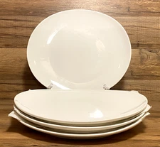 SET OF 4 - SWEESE - 9.5 X 11 OVAL CURVED PORCELAIN WHITE DINNER PLATES