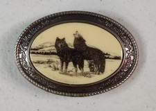 Howling Wolves Wolf Belt Buckle Scrimshaw Style