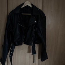 H and M Cropped Biker Faux Leather  Jacket - Worn Once Mint Condition S