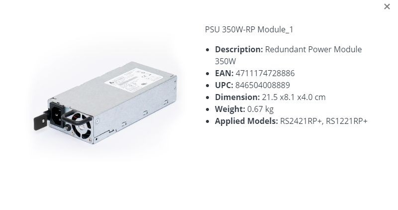Synology PSU 350W-RP MODULE_1 Redundant Power Module 350W -