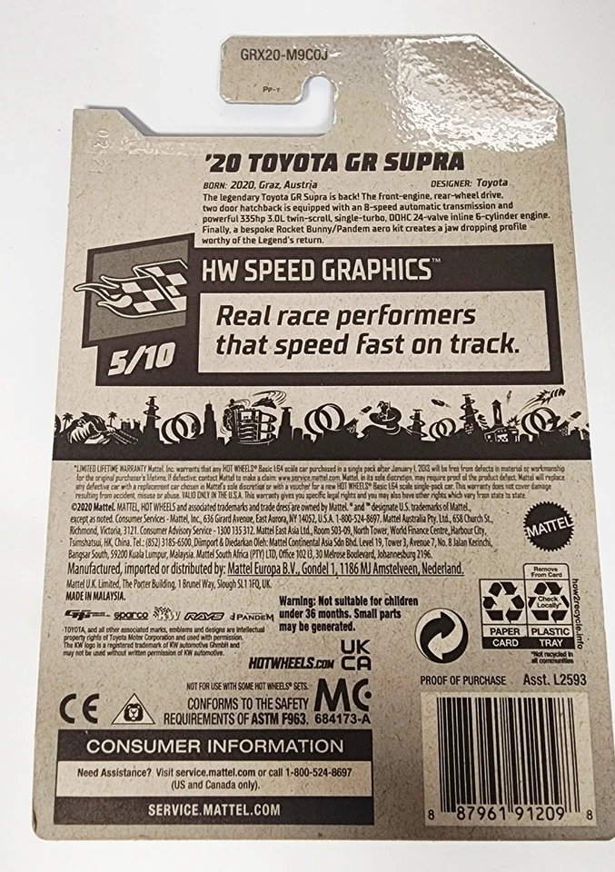 Toyota GR Supra White #178 Hot Wheels 2021 Mainline HW Speed Graphics '20 Foto 2 de 2
