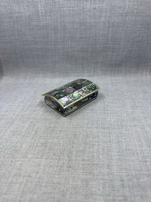 Vintage Mexico Abalone Shell Alpaca Silver Hinged Trinket Box 2.25 x 3''