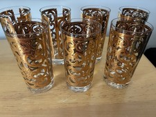 Set of 7 Vintage Georges Briard Barware Signed Spanish Gold Highball Glasses MCM