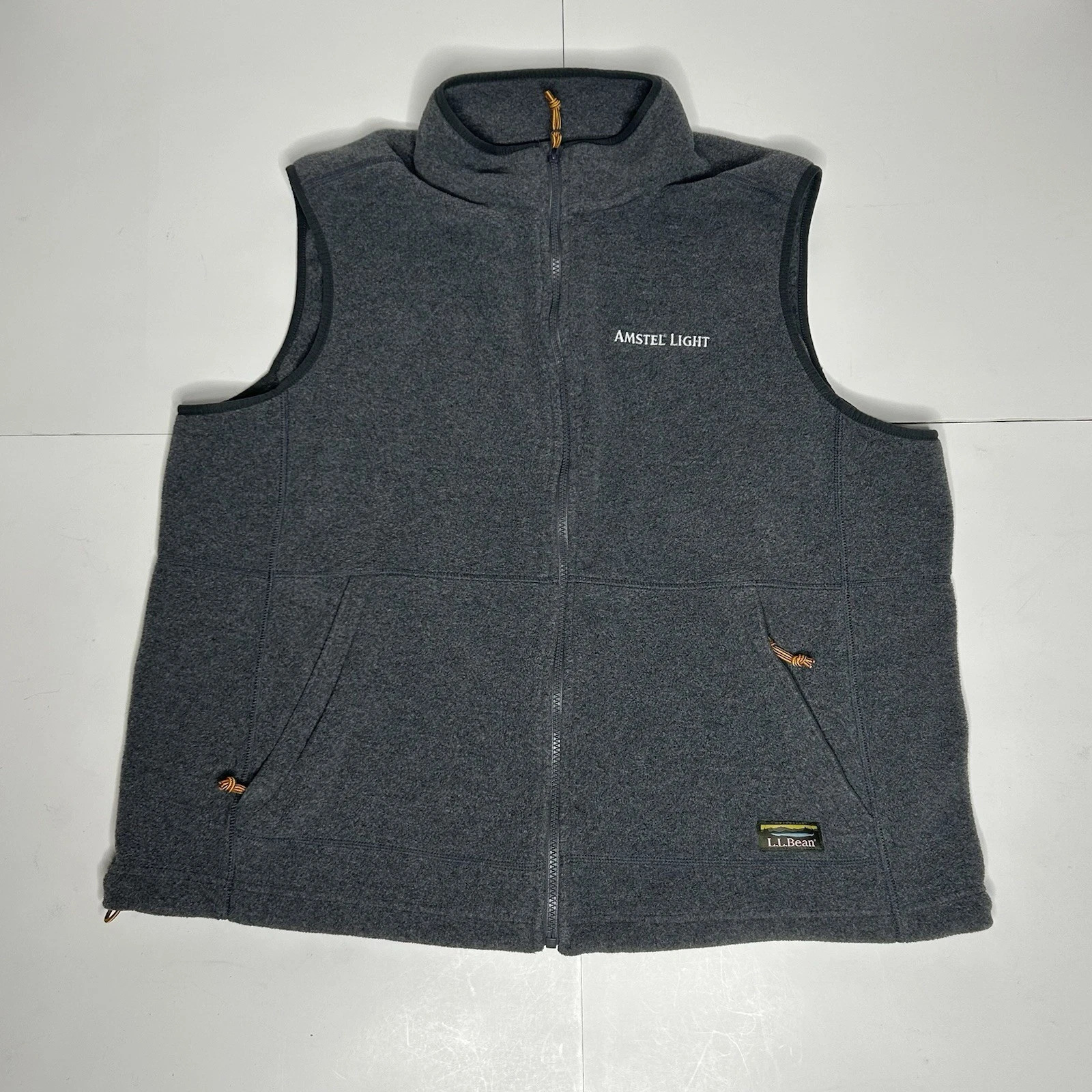 LL Bean Fleece Vest Amstel Light Beer Men XXL Gray Full Zip USA Outdoor Warm