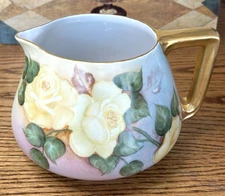 Cider Pitcher Jug B & Co Bernardaud Limoges France Cider Pitcher Yellow Roses