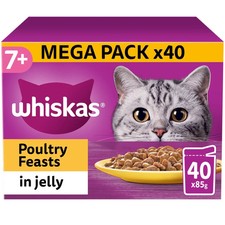 WHISKAS 7+ Senior Cat Pouches Poultry Feasts in Jelly 40 x85g Wet Food Uk Seller 5.70 per kilo